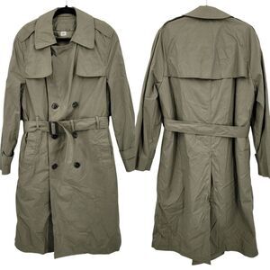 Vtg Military All-Weather Mens Trench Coat Sz 38R Khaki Double-Breasted Belted